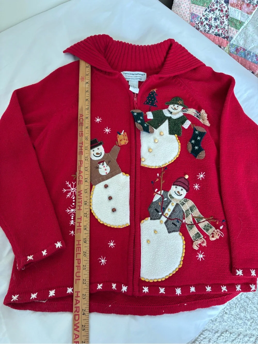 Vintage cottagecore Christmas Snowman Holiday Zip Cardigan Sweater